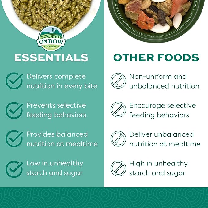 Oxbow Essentials Guinea Pig Food, Adult Guinea Pig, Made with Oxbow Timothy Hay, Pet Food Pellets with Vitamin C, Small Animal Pet Products, Made in USA, High Fiber, 5 lb. bag