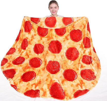 mermaker Pepperoni Pizzas Blanket 2.0 Double Sided 80 inch for Adult and Kids, 285 GSM Soft Realistic Food Blanket Adult Size, Funny Gift for Teenage Boys Girls