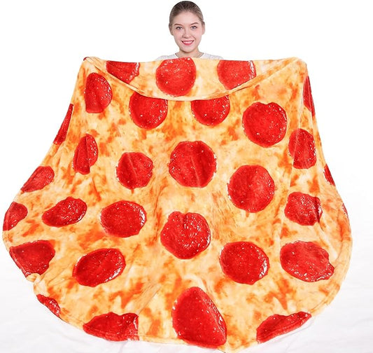Mermaker Pepperoni Pizzas Blanket 71 inches for Adult Kids, Realistic Pizzas Throw Blanket Funny Gift for Women Men Teen Boy Girl, 285 GSM Soft Flannel Food Blanket for Christmas Birthday Gift-Crimson