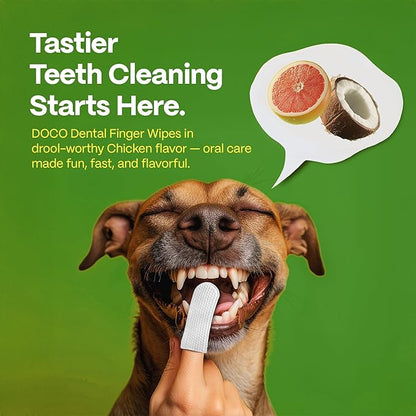 DOCO Dog Teeth Cleaning Wipes - Dog Tooth Brushing Kit, Remove Plaque & Tartar, Freshen Breath, Easy Pet Tooth Cleaning Kit for Oral Care, Ideal for Cat Owners - Coconut & Grapefruit Flavor, 50 ct.