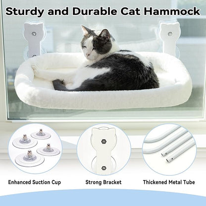 Cat Window Perch, Cat Window Hammock Soft and Comfortable Window Seat Bed with Washable Cover,Simple Install and Easy Clean Upgraded Suction Cups Hold up to 40lbs,Suitable for Window Width Over 24in