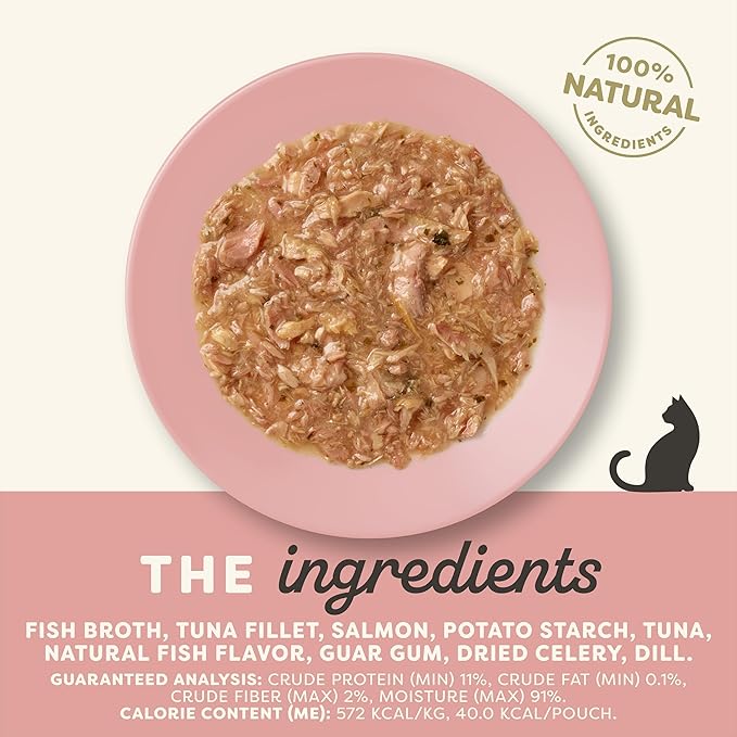 Applaws Natural Wet Cat Food in Gravy, Limited and Natural Ingredients, High Protein with No Artificial Additives, Tuna with Salmon in Gravy (12 x 2.47oz Pouches)