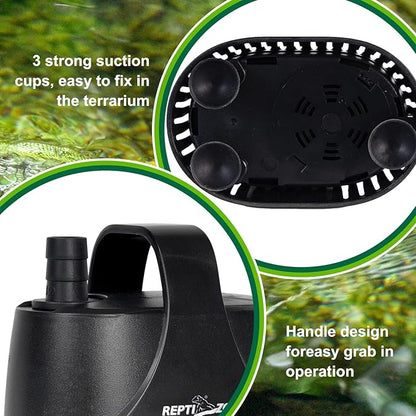 REPTIZOO Low Water Level Drain Pump, 243GPH 26W Submersible Drain with Bottom Suction, Flow Adjustable Bottom-draw Water Pump for Turtle/Fish/Paludarium Tanks