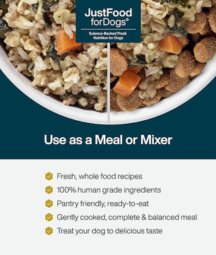 JustFoodForDogs JustFresh Home-Cooked Pork Dog Food with No Preservatives, Resealable Package, Human Grade Wet Dog Food, 12 oz - 7 Pack