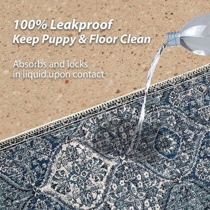 nunubaby Washable Pee Pads for Dogs, Stylish, Non-Slip and Leak-Proof Pee Pads. Reusable Potty Pads for Dogs for Crates and Floors.(Blue/Multi, 54" x54" )