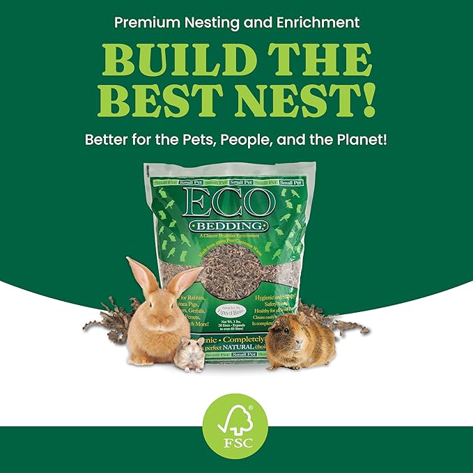 ECO BEDDING FiberCore, Dust Free Paper Bedding for Small Pets and Birds, 10 lb. Natural (expands to 250L)