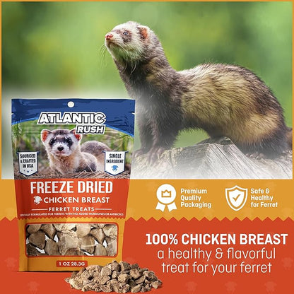 Freeze Dried Small Pet Treats - 1oz Resealable Bag of Treats for Ferrets - Ferret Snacks - Single Ingredient Ferret Food With No Preservatives Or Fillers- Small Animals Treats (1oz, Chicken Breast)
