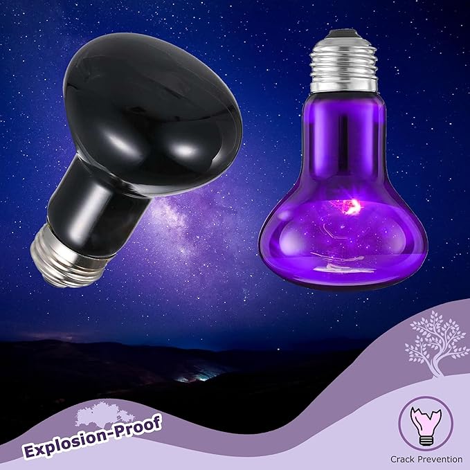 60W Reptile Night Light Bulb – Simulated Moonlight UVA Heat Lamp, Purple Basking Light for Bearded Dragons, Lizards, Snakes, Chameleons, Amphibians - 2-Pack (3.2" Diameter)