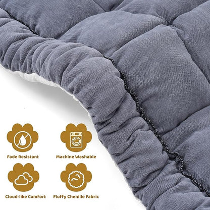 Dog Bed Mat for Car Backseat Extender, 24.8'' x 54'' Non-Slip Travel Pet Blanket for Back Seat, Washable, Soft & Scratch-Proof, Chenille Fabric, Universal Fit for Car, SUV, Truck, Blue-Grey, 2'' Thick