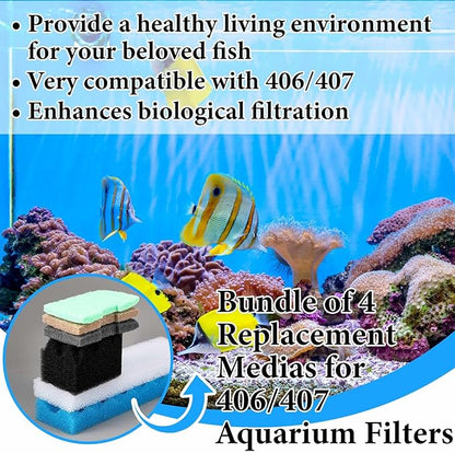 32 Pcs Filter Media Compatible with 406/407 Filters, Aquarium Replacement Maintenance Kit Including Biological Sponge, Ammonia/Phosphate/Nitrite Remover Pad, Aquarium Towel, Grease