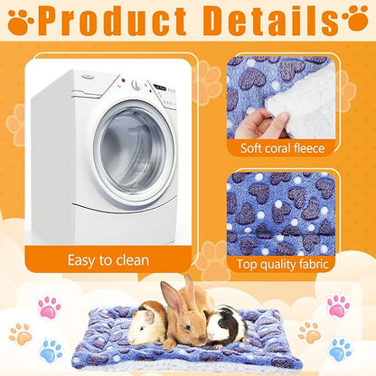 4-Piece Rabbit Bunny Bed - 13 x 19 Inch Guinea Pig Bed Mats - Plush Bunny Pad Mats for Small Animals, Dogs, Cats, Hamsters - Heart Pattern