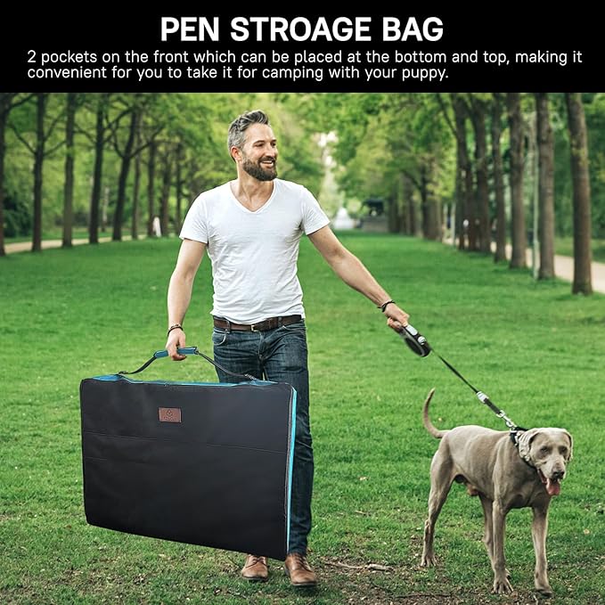 PJYuCien Dog Playpen Outdoor Plus Storage Bag, 24" H 8 Panels Puppy Pen with Square Bottom & Top Cover, Heavy Duty Dog Fence for Camping