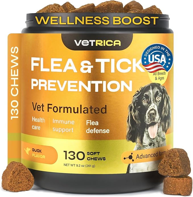 Flea and Tick Prevention for Dogs - Dog Flea Treatment Chews - Immune Support Flea and Tick Chewables for Dogs - Dog Flea & Tick Control Supplement - All Breeds & Ages - Vet Formulated - Soft Treats