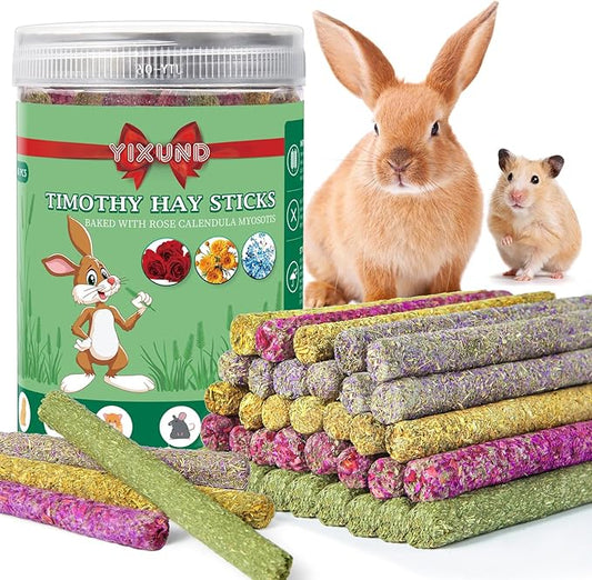 40PCS Rabbit Chew Sticks with Lavender, Timothy Hay, Calendula, Rose,Bunny Chew Toys, Guinea Pig Toys, Chinchilla Toys - Healthy Teeth & Boredom Relief Safe for Small Rodents