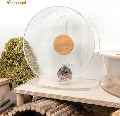 Niteangel Silent Hamster Exercise Wheel: - Dual-Bearing Quiet Spinning Acrylic Hamster Running Wheel for Dwarf Hamster Gerbils Mice Degus Or Other Small Animals (S)