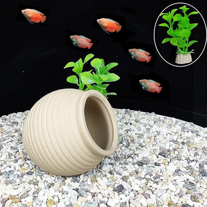 Aquarium Decor Rock Betta Fish Tank Decorations Ceramic Hideout Stone for Fish Shrimp Turtle Crab to Breed, Rest and Play, Small Fish Bowl Hiding Cave, Pot Shaped Betta Toys