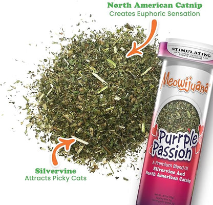 Meowijuana Purrple Passion Cat Nip - Premium Organic Blend of Catnip for Cats & Silvervine, Stimulates Playful Behavior, 26g, Natural Wellness Gift for Cat Lovers