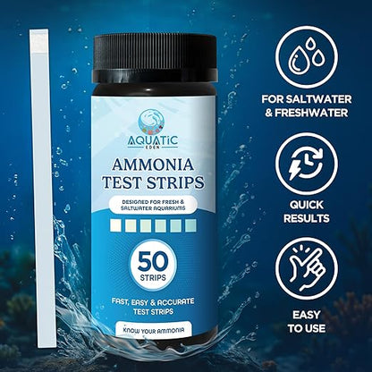 Aquarium Ammonia Test Strips (50 Pack) – Fast & Accurate Ammonia Testing for Freshwater & Saltwater Fish Tanks – Easy-to-Use Test Kit to Detect Harmful Ammonia Levels & Keep Your Fish Healthy