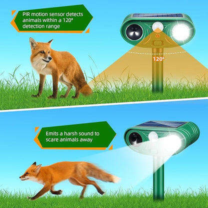 Solar Ultrasonic Animal Repellent Outdoor, Waterproof Cat Deterrent Outdoor and Solar Animal Repeller Deer Repellent Device Rabbits,Raccoons and Birds from Gardens, Farms