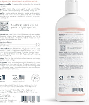 Veterinary Formula Clinical Care Hot Spot & Itch Relief Cat & Dog Medicated Conditioner, 16 oz – Oatmeal Conditions Skin for a Lustrous Coat, Formulated to Help Alleviate Itchy Skin
