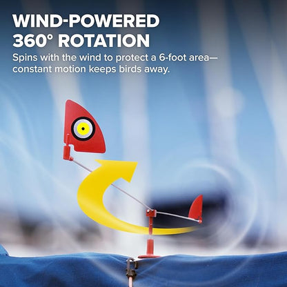 Bird B Gone - Repeller 360 - Spinning Bird Deterrent With Scare Eye Flags - Deters Seagulls and Other Birds From Landing - Durable Windproof Design - For Boats, Docks, Lights - Easy Installation - 6ft