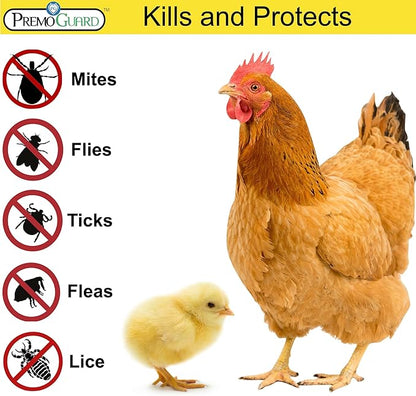 Premo Guard Poultry Spray - 32 oz - Kill Scaly Leg, Mites, Fleas, Lice, & Other Pest on Chickens and in Coops - Natural Plant Based Oils for Control, & Prevention - Family Safe with No Egg Withdrawl