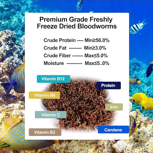 Amzey Blood Worms 0.35oz -100% Natural Freeze Dried Blood Worms - Aquarium Fish Food - High Protein Food for Betta Fish, Food for Goldfish, Cichlid, Guppy, Discus, Turtle