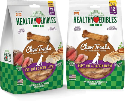 Nylabone Healthy Edibles Natural Dog Chews Long Lasting Roast Beef & Chicken Flavor Treats for Dogs, Small/Regular (24 Count)