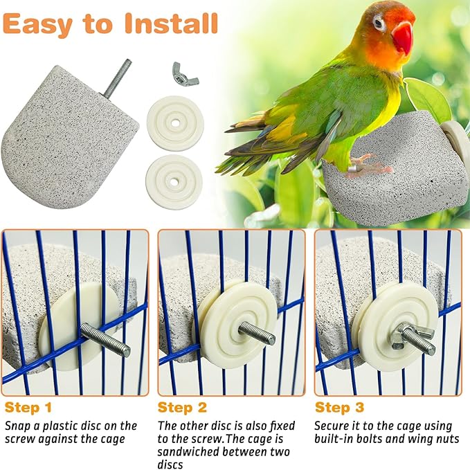 PINVNBY 8 PCS Bird Perch Bird Beak Grinding Stone Calcium Mineral Parrot Perch Foot Claws Trimmer Chew Toy Cage Accessories for Small Medium Budgie Cockatiel Conure Lovebird Finch