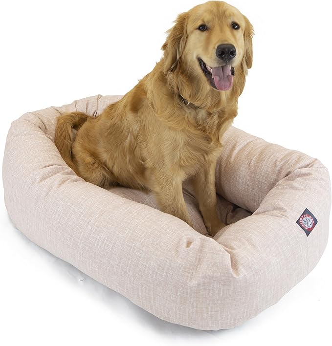 Majestic Pet 40 Inch Bagel Calming Dog Bed - Washable, Cozy Soft Round With Spine Support - Fluffy Donut 40x29x9 Inch for Large Dogs to Rest Their Head - Pink