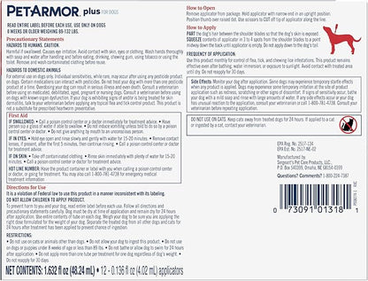 PetArmor Plus Flea and Tick Prevention for Dogs, X-Large Dog Flea and Tick Treatment, 12 Doses, Waterproof Topical, Fast Acting, for X-Large (89-132 lbs)