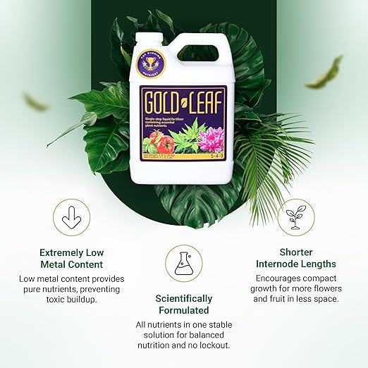 1 Gallon Gold Leaf All-in-One Liquid Fertilizer – pH Balanced, Instantly Dechlorinates, No Additives Needed – for Soil, Hydroponics & Coco – Bigger Blooms, Higher Yields, Complete Plant Nutrition