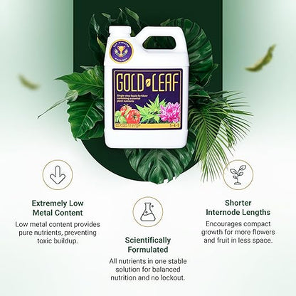 1 Gallon Gold Leaf All-in-One Liquid Fertilizer – pH Balanced, Instantly Dechlorinates, No Additives Needed – for Soil, Hydroponics & Coco – Bigger Blooms, Higher Yields, Complete Plant Nutrition