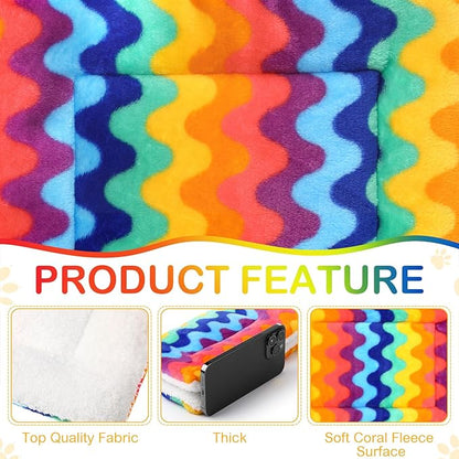 Haull 4 Pcs Waterproof Guinea Pig Bedding Winter Guinea Pig Bed Plush Cage Liners Soft Dog Cat Mat Reversible Winter Cozy Animal Pee Pad Hamster Bed Mat for Bunny (Rainbow,13 x 10 Inch)