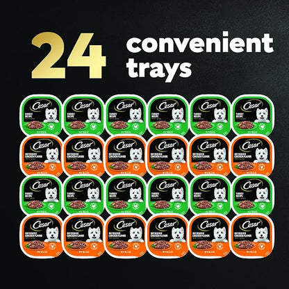 Cesar Filets in Gravy Adult Wet Dog Food, Poultry Lovers Multipack, 3.5 oz. (12 Count, Pack of 2)