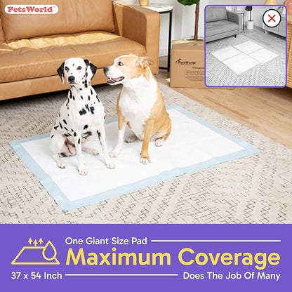 PETSWORLD Enormous Dog Training & Potty Pads, 37x54 inch - Tear Resistant with Strong Leak-Proof Backing, Optional Adhesive Tape, 800 Count