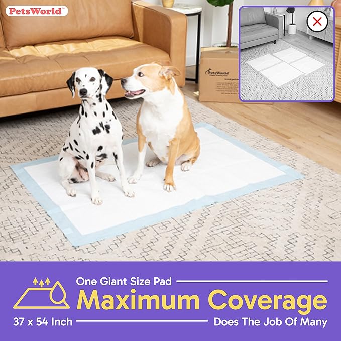 PETSWORLD Enormous Dog Training & Potty Pads, 37x54 inch - Tear Resistant with Strong Leak-Proof Backing, Optional Adhesive Tape, 1000 Count