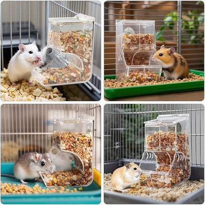 Automatic Feeder for Hamster with Gravity Feeding, Easy Refill, Transparent, Auto Food Dispenser for Hamsters Parrots Sugar Gliders and Other Small Animals (400 ML)