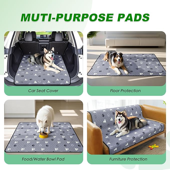 Washable Dog Pads - Extra Large Reusable Training Mat, Absorbent Non-Slip Potty Pads for Dogs, Grey 72"x72"