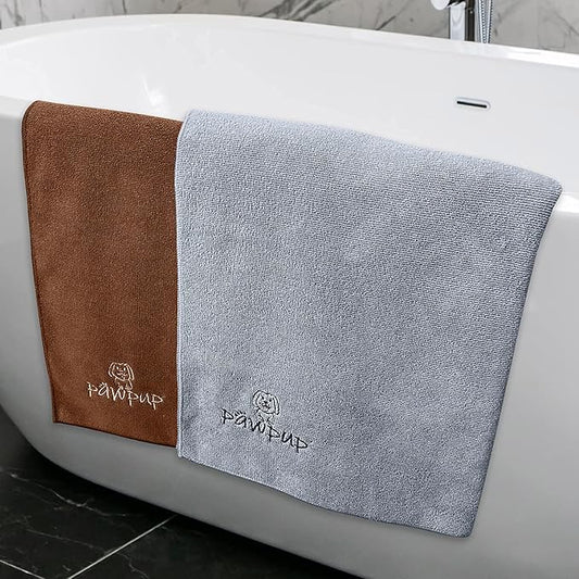 Dog Towels for Drying Dogs Super Absorbent Microfiber Pet Grooming Towel for Dogs, Cats and Other Pets (40 x 24 Inches, Brown and Grey)