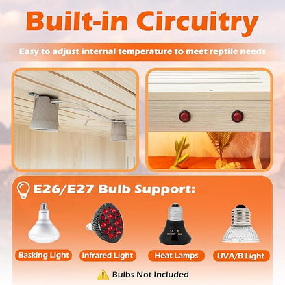 Royxen Bearded Dragon Tank with Metal Mesh Top and Leg Stand,Tempered Glass Reptile Tank,Reptile Enclosure,Lizard Tank for Chameleon,Snake,Lizard Habitat(24inch,Oak)