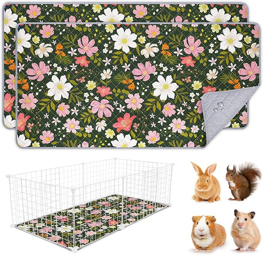 2 Pack Guinea Pig Bedding, Washable Guinea Pig Cage Liner Reusable Guinea Pig Mat Waterproof Guinea Pig Bedding for Cage, Super Absorbant Guinea Pig Pee Pads for Small Animals Hamster Rabbit Squirrel