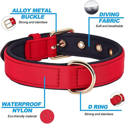 Didog Soft Padded Dog Collars for Small Dogs, Lightweight and Breathable Dog Collar with Metal Buckle for Puppy, Red, S
