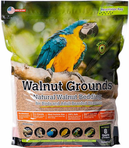 Galápagos (05074) Walnut Bedding Natural Crushed Walnut Shell Substrate - Ideal for Bearded Dragons, Reptiles, Birds, & Terrariums - Absorbent & Easy-to-Clean Reptile Bedding, 8 QT, Natural