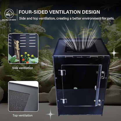 Reptile Enclosure for Crested Gecko – 12x12x18 Acrylic Reptile Tank for Gecko, Snake, and Lizard – PVC Terrarium for Small Pets