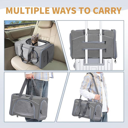 ‌Petsfit Airline Approved Pet Carrier for Small Cats, 15x8x10 TSA Approved Carrier, with Removable Dual-Sided Padding (2-Way Placement) - Fits Under Most Airplane Seats, Escape Proof (Grey)