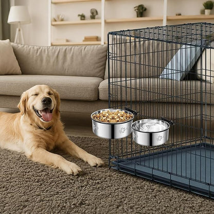 2-in-1 Dog Crate Water Food Bowl No Spill,2 Pack Hanging Dog Bowls for Kennel,Dogs Crate Water Feeder Dish,Stainless Steel Kennel Dogs Bowls Mountable with Non-Slip Bottom for Cats Bunny Ferret Bird
