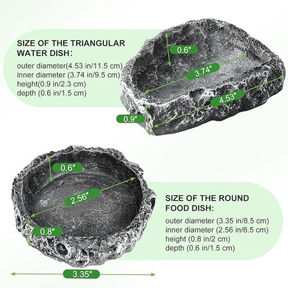 TRUVIC 2 Pack Reptile Feeding Dish Set, Reptile Water Dish Food Bowls for Bearded Dragon Tank Accessories, Resin Terrarium Bowls for Leopard Gecko, Lizard, Chameleon, Hermit Crab, Tortoise, Frog