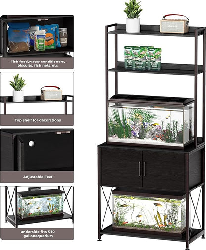 20-29 Gallon Fish Tank Stand, Aquarium Stand with 2 Shelves and Cabinet Accessories Storage, for 20 Gallon Long Aquarium, Metal Frame 32.28" L*16.53" W PG03YGB
