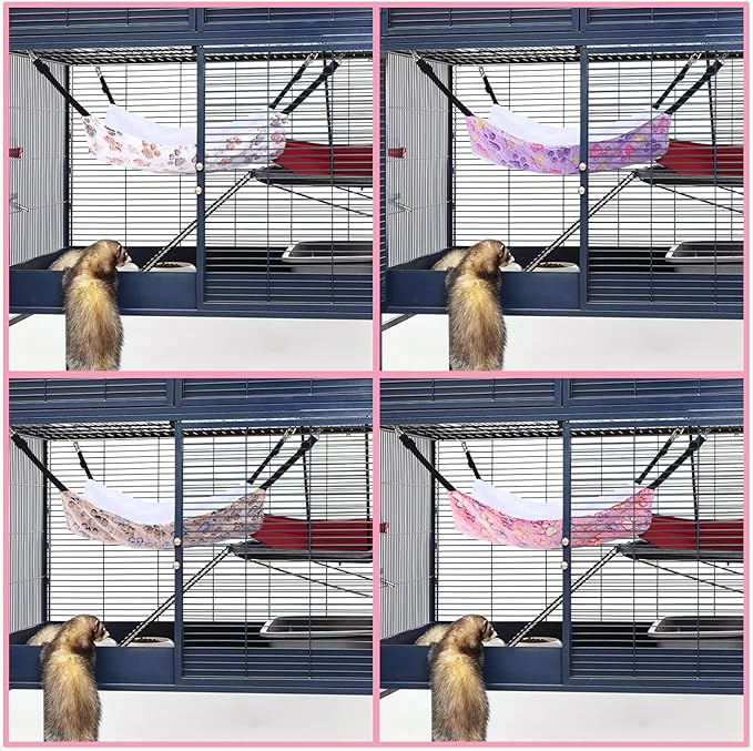 Geelin 4 Pcs Cat Hammock for Cage Hanging Soft Pet Hammock Bed with Adjustable Straps and Metal Hooks Double Sided Bed for Large & Small Cats Ferret Rat Sugar Glider Puppy(Paw,16 x 20 Inch)